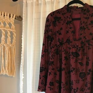 Floral burgundy and black long sleeve dress